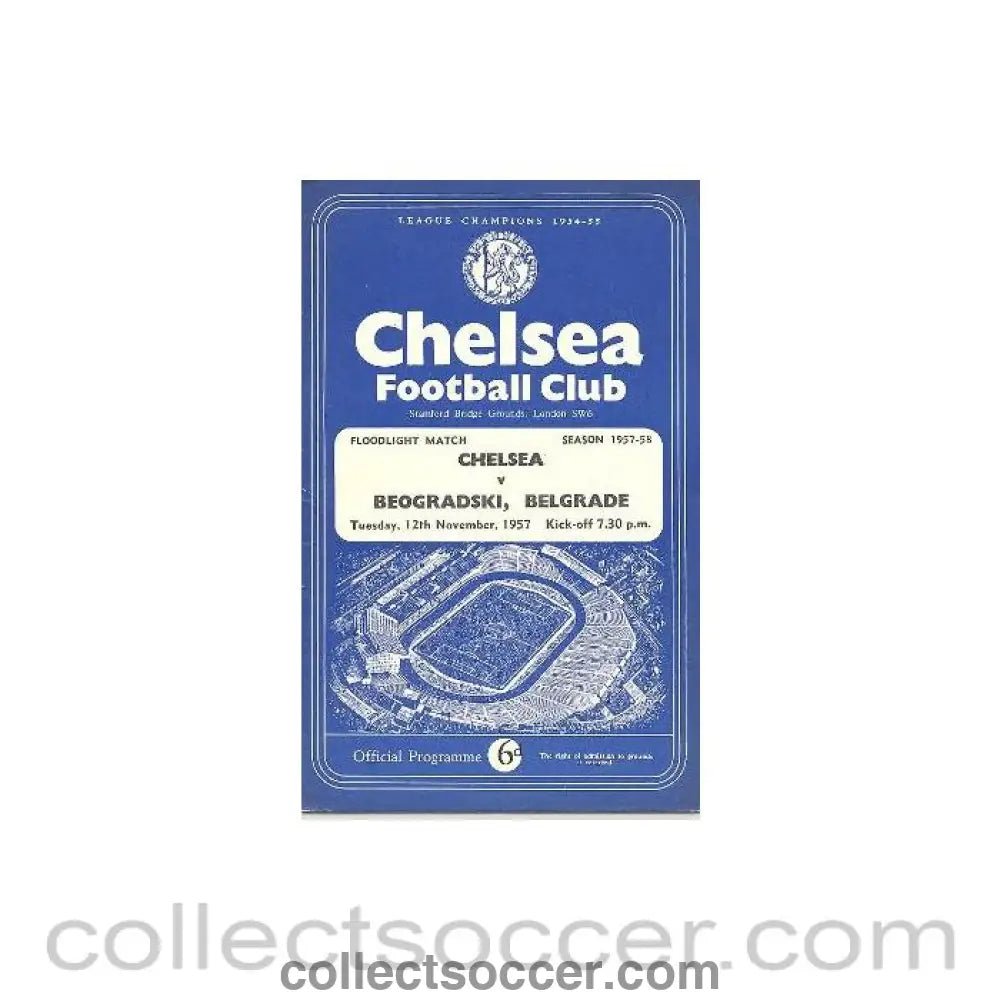 1957 - Chelsea v Beogradski, Belgrade official programme 12/11/1957 - Collect Soccer