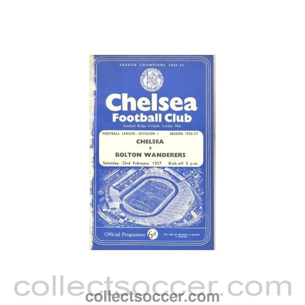 1957 - Chelsea v Bolton Wanderers official programme 23/02/1957 - Collect Soccer