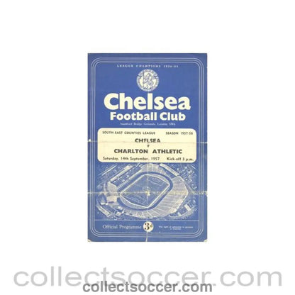 1957 - Chelsea v Charlton Athletic official programme 14/09/1957 South - East Counties League - Collect Soccer