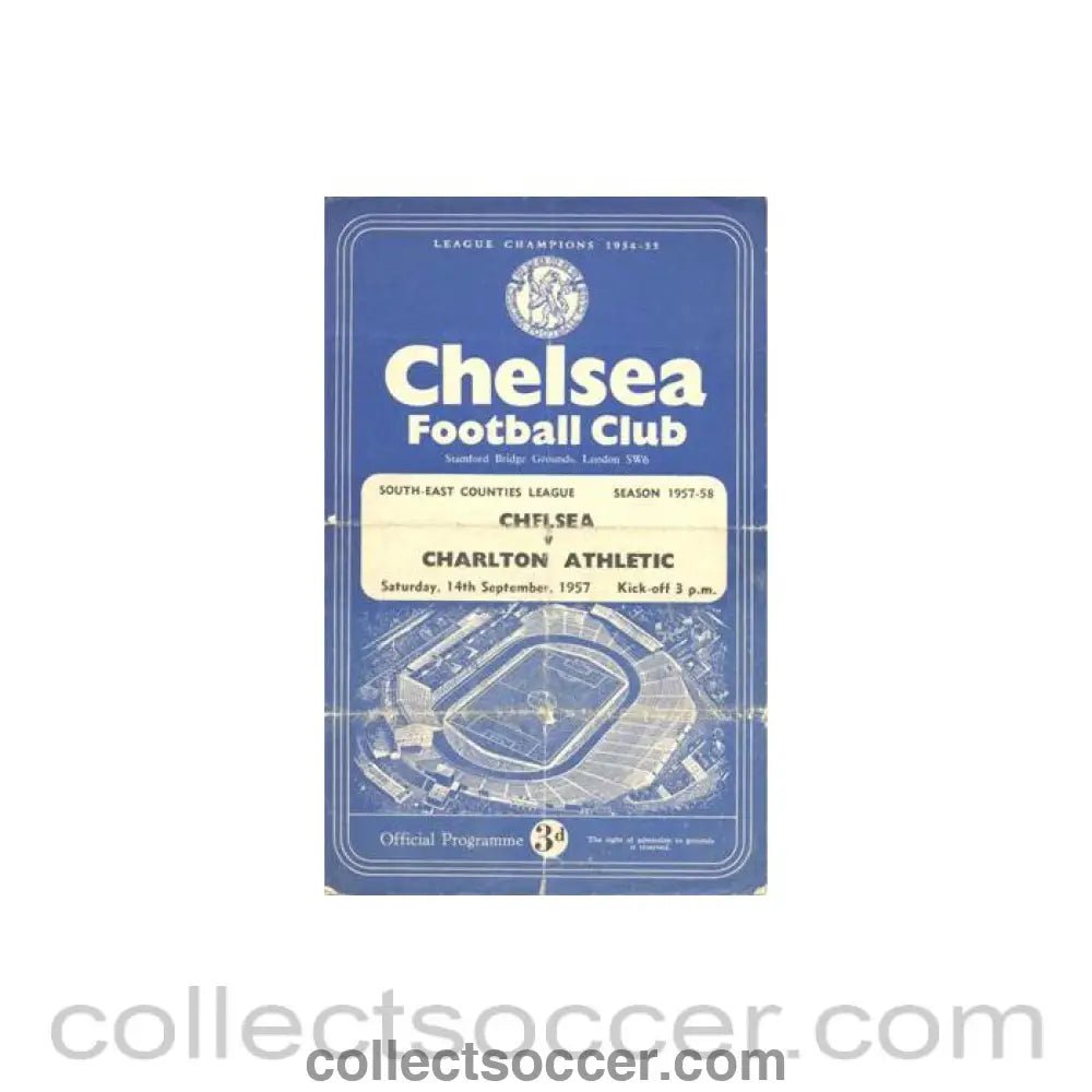 1957 - Chelsea v Charlton Athletic official programme 14/09/1957 South - East Counties League - Collect Soccer