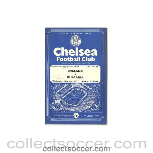 1957 England v Bulgaria At Chelsea official programme 25/09/1957