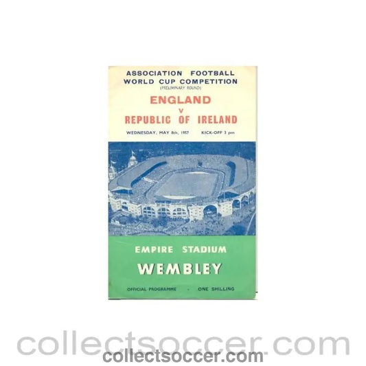 1957 England v Republic of Ireland official programme 08/05/1957 World Cup Qualifier - Collect Soccer