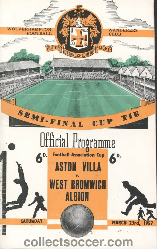 1957 FA Cup Semi Final Aston Villa v West Bromwich Albion Programme at Molineux - Collect Soccer