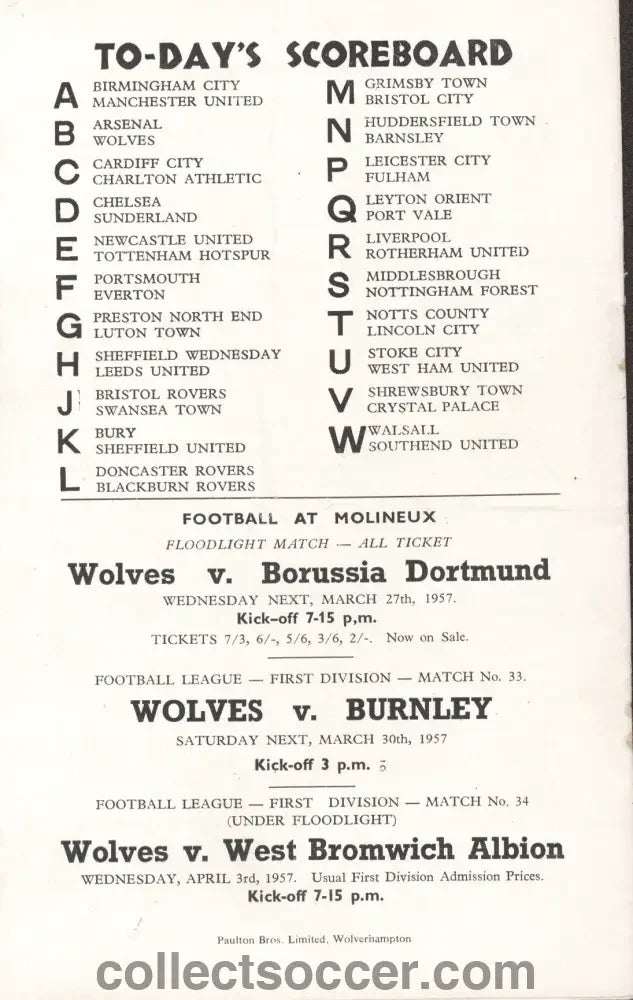 1957 FA Cup Semi Final Aston Villa v West Bromwich Albion Programme at Molineux - Collect Soccer