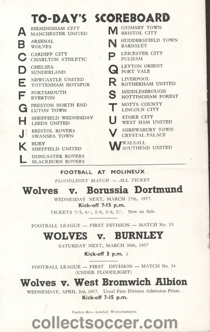 1957 FA Cup Semi Final Aston Villa v West Bromwich Albion Programme at Molineux - Collect Soccer
