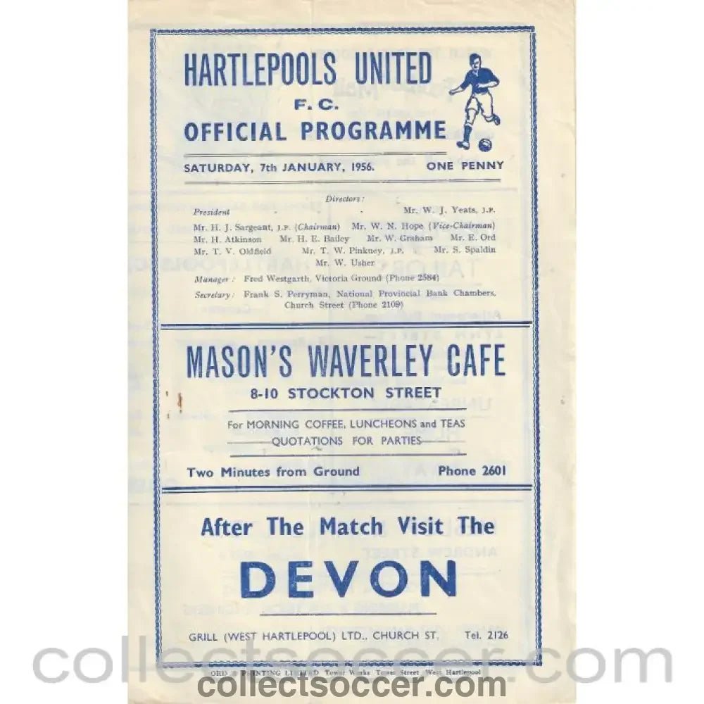 1957 - Hartlepool v Chelsea 7/1/1956 Original Programme FA Cup 3rd Round - Collect Soccer