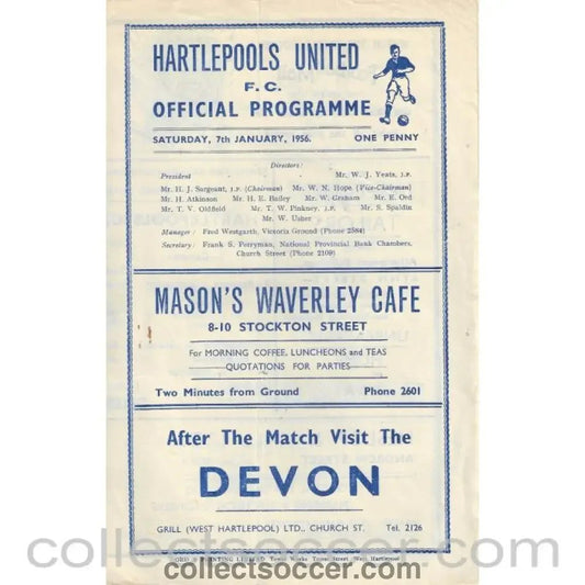 1957 - Hartlepool v Chelsea 7/1/1956 Original Programme FA Cup 3rd Round - Collect Soccer