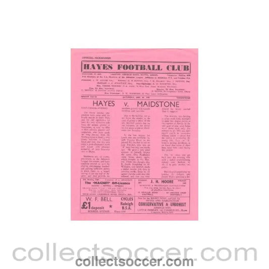 1957 - Hayes v Maidstone official programme 28/12/1957 - Collect Soccer
