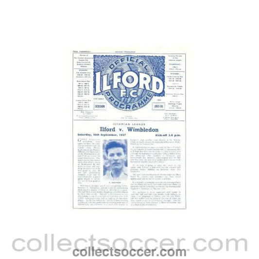 1957 - Ilford v Wimbeldon official programme 14/09/1957 - Collect Soccer