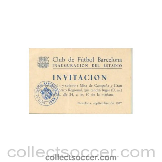 1957 - Invitation to the Opening of Barcelona Stadium Ceremony in September 1957 - Collect Soccer