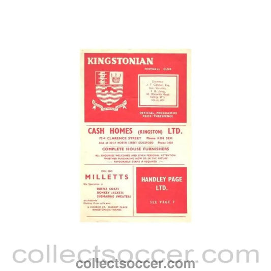 1957 - Kingstonian v Ilford official programme 28/08/1957 - Collect Soccer