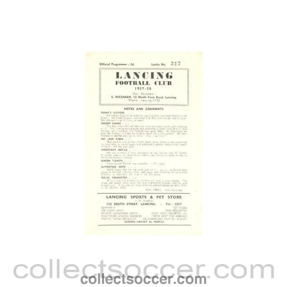 1957 - Lancing v Moulescoomb Rovers official programme 28/09/1957 - Collect Soccer