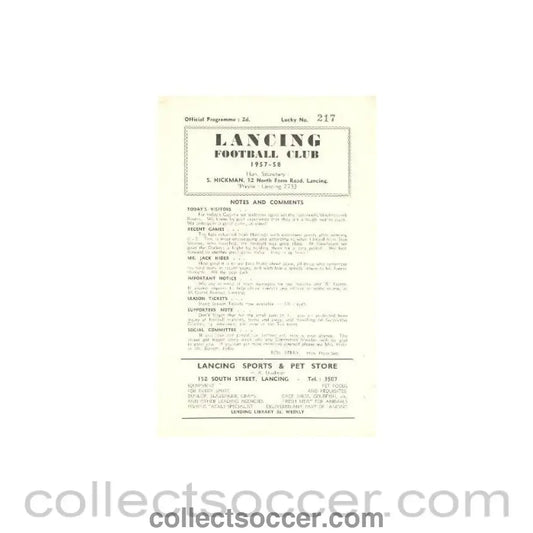 1957 - Lancing v Moulescoomb Rovers official programme 28/09/1957 - Collect Soccer