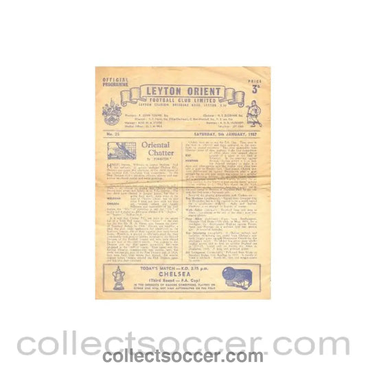 1957 - Leyton Orient vChelsea official programme 05/01/1957