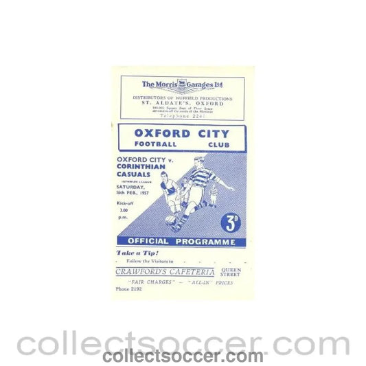 1957 - Oxford City v Corinthian Casuals official programme 16/02/1957 - Collect Soccer