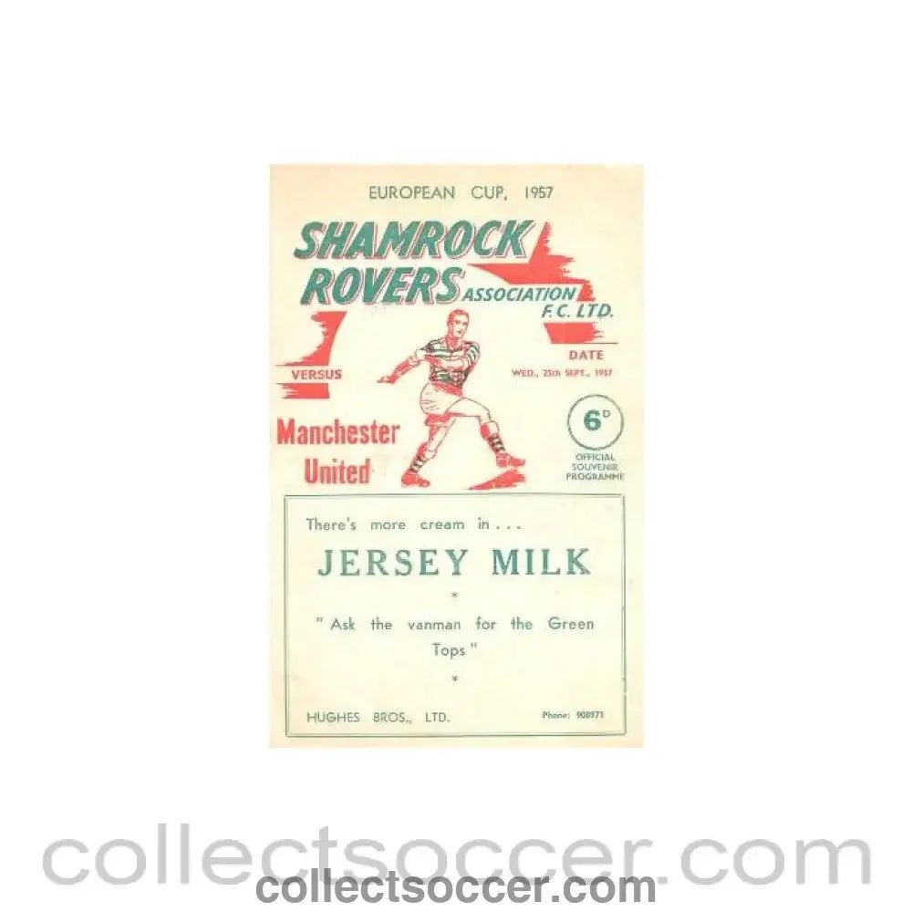1957 - Shamrock Rovers v Manchester United official programme 25/09/1957 - Collect Soccer