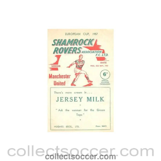 1957 - Shamrock Rovers v Manchester United official programme 25/09/1957 - Collect Soccer