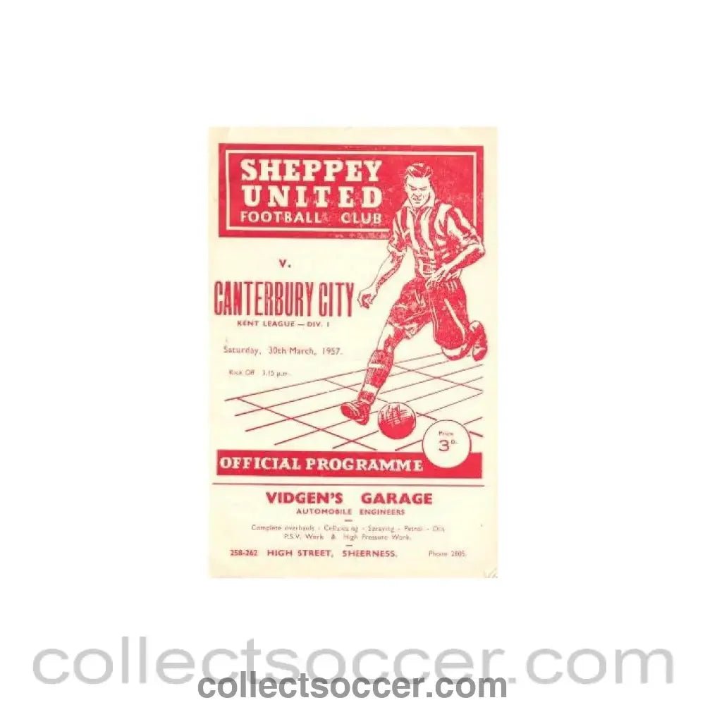 1957 - Sheppey United v Canterbury City official programme 30/03/1957 - Collect Soccer