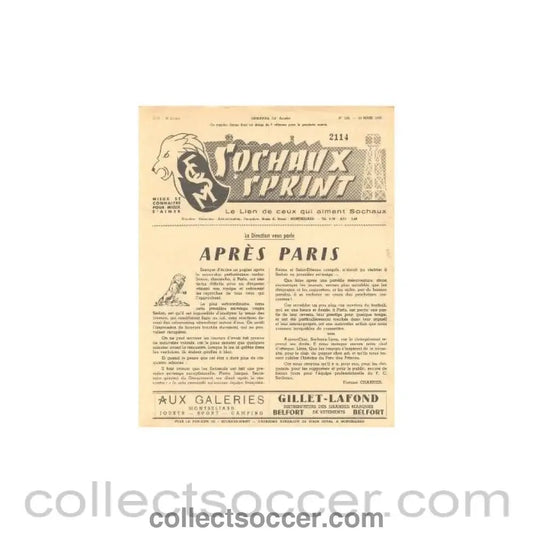 1957 Sochaux, France Official Programme Sochaux Sprint of 10/03/1957 - Collect Soccer