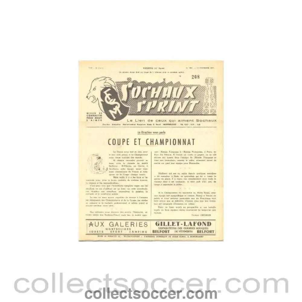 1957 Sochaux, France Official Programme Sochaux Sprint of 17/02/1957 - Collect Soccer