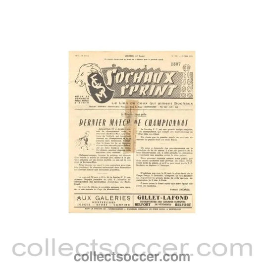 1957 Sochaux, France Official Programme Sochaux Sprint of 19/05/1957 - Collect Soccer