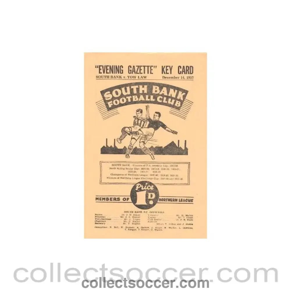 1957 - South Bank v Tow Low official programme 14/12/1957 - Collect Soccer