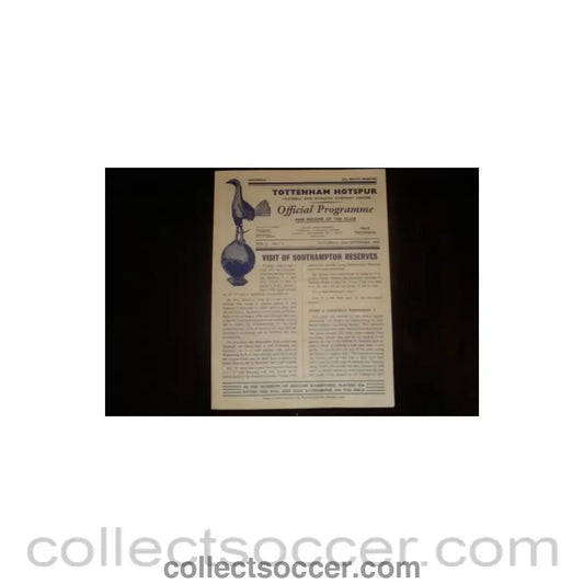 1957 - Tottenham Hotspur Reserves v Southampton Reserves official programme 28/09/1957 - Collect Soccer