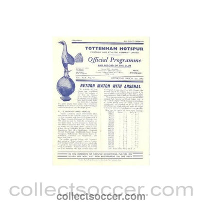 1957 - Tottenham Hotspur v Arsenal official programme 13/03/1957 - Collect Soccer