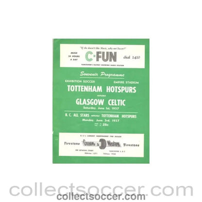 1957 - Tottenham Hotspur v Glasgow Celtic played in Vancouver, Canada official programme 01/06/1957 Very Rare! - Collect Soccer