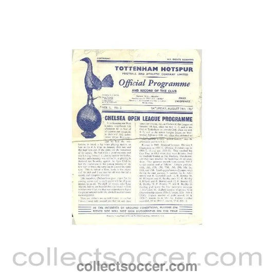 1957 - Tottenham Hotspur vChelsea official programme 24/08/1957
