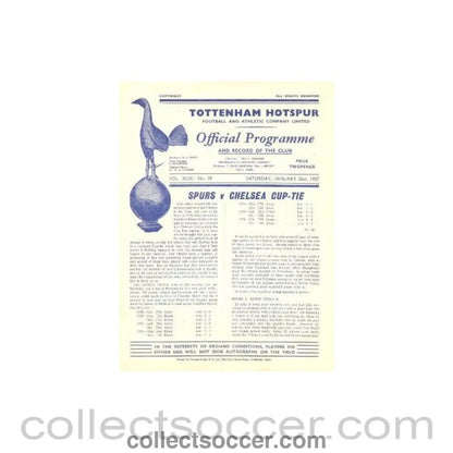 1957 - Tottenham Hotspur vChelsea official programme 26/01/1957 - Collect Soccer