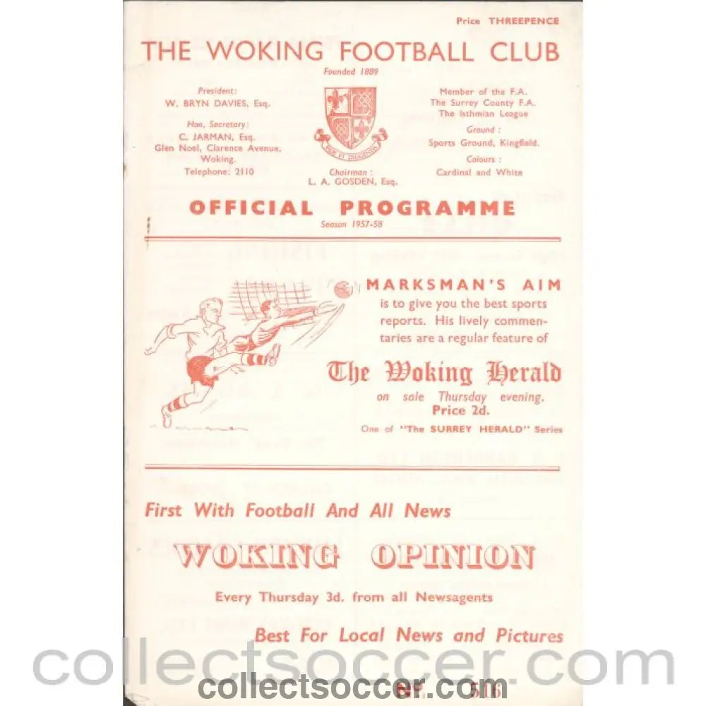 1957 - Woking v Wimbledon 31/08/1957 Football Programme - Collect Soccer