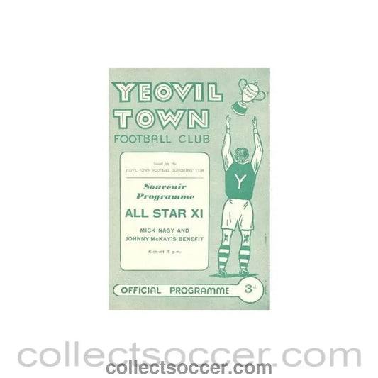 1957 - Yeovil Town v All Star XI official programme 1957 - 1958 Mick Nagy and Johnny McKay Benefit Match - Collect Soccer