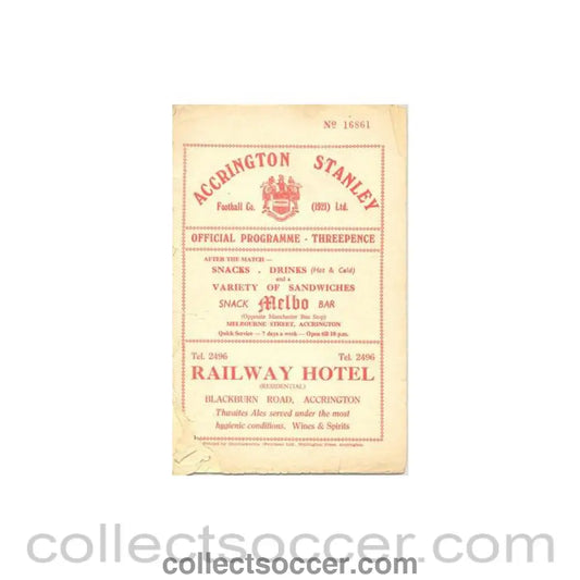 1958 - Accrington Stanley v Bury official programme 05/03/1958 - Collect Soccer