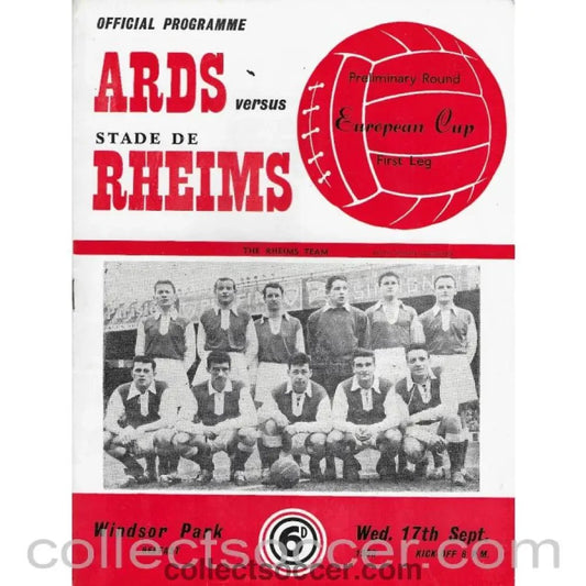 1958 - Ards v Stade Rheims European Cup 1st Round 1st Leg 17/9/1958 Programme - Collect Soccer