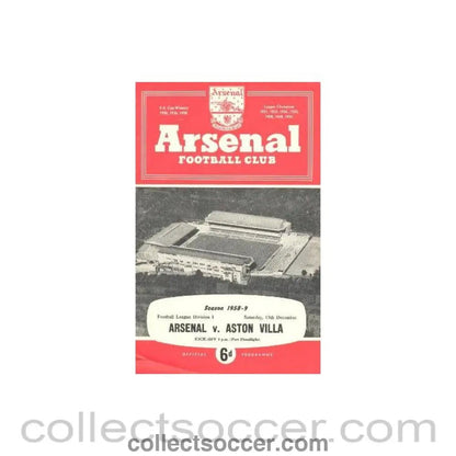 1958 - Arsenal v Aston Villa official programme 13/12/1958 - Collect Soccer