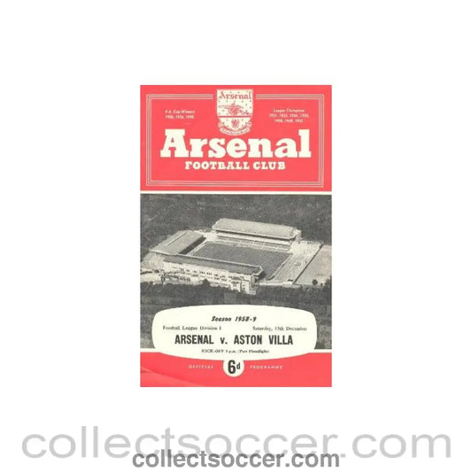 1958 - Arsenal v Aston Villa official programme 13/12/1958
