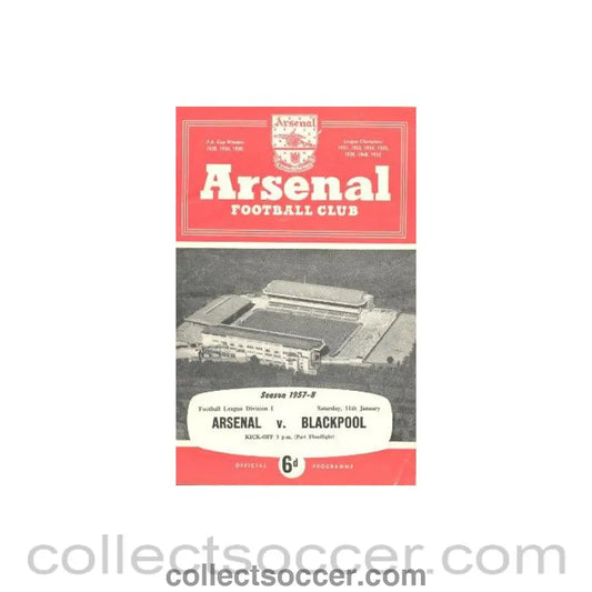 1958 - Arsenal v Blackpool official programme 11/01/1958