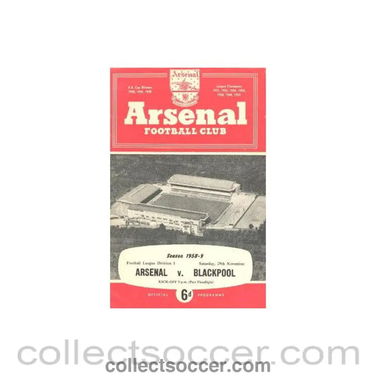 1958 - Arsenal v Blackpool official programme 29/11/1958