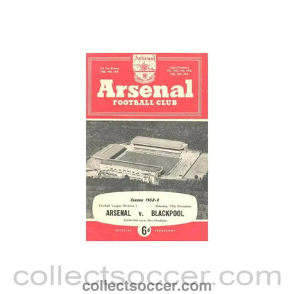 1958 - Arsenal v Blackpool official programme 29/11/1958 - Collect Soccer