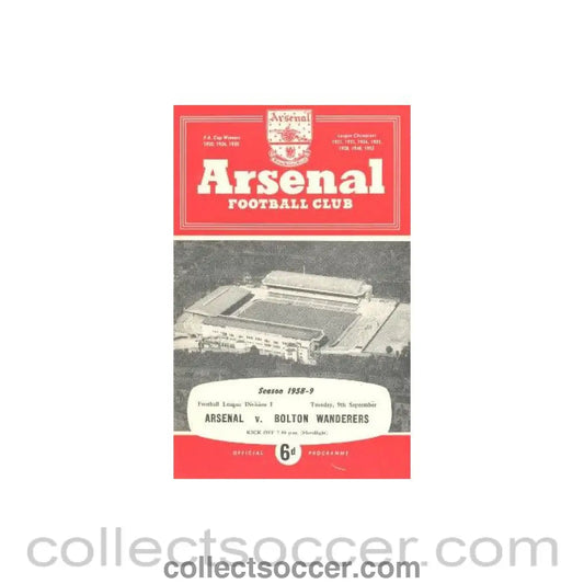 1958 - Arsenal v Bolton Wanderers official programme 09/09/1958