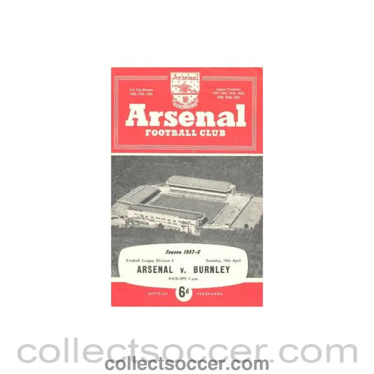 1958 - Arsenal v Burnley official programme 19/04/1958