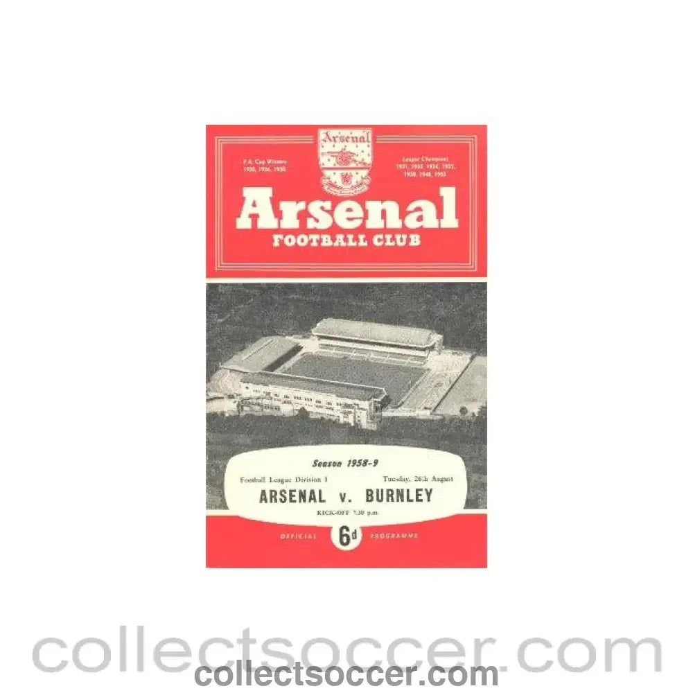 1958 - Arsenal v Burnley official programme 26/08/1958