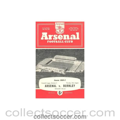 1958 - Arsenal v Burnley official programme 26/08/1958