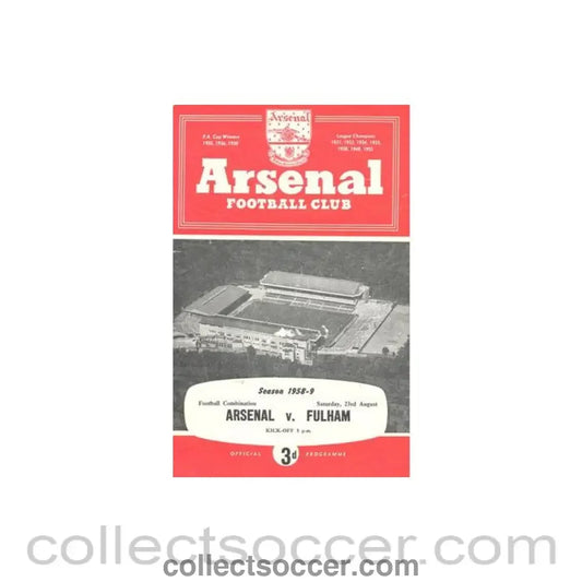 1958 - Arsenal v Fulham official programme 23/08/1958