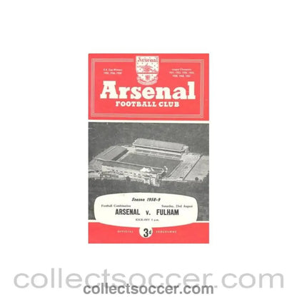 1958 - Arsenal v Fulham official programme 23/08/1958 - Collect Soccer
