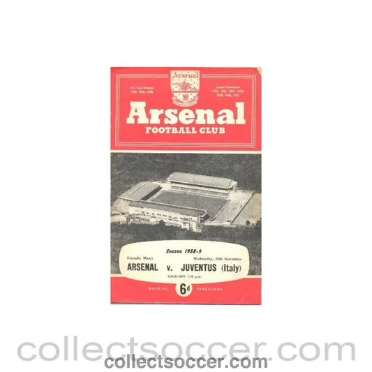1958 - Arsenal v Juventus official programme 26/11/1958