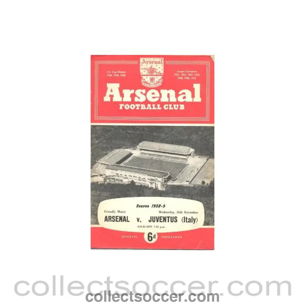 1958 - Arsenal v Juventus official programme 26/11/1958