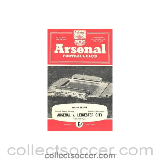 1958 - Arsenal v Leicester City official programme 30/08/1958