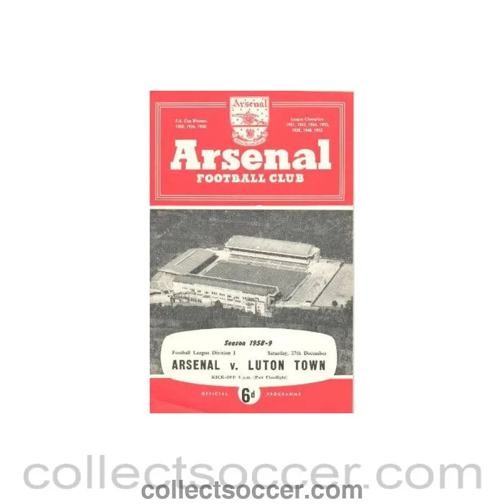 1958 - Arsenal v Luton official programme 27/12/1958 - Collect Soccer